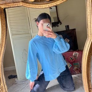 GANNI blue crewneck sweatshirt with balloon sleeves